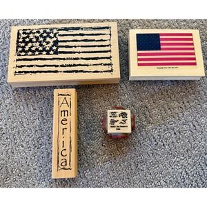 Patriotic USA Flag and America Word Rubber Stamp Set